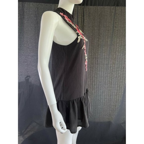 Via Vai Women's Mini Dress Sleeveless Black Flowers Embroidered Open Back S - Picture 5 of 12